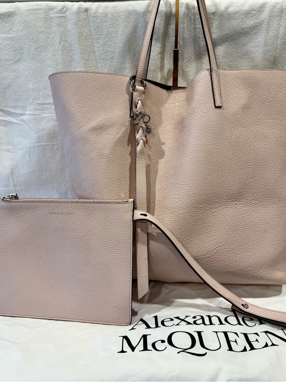 Alexander McQueen Blush Colored Pebbled Leather Tote with Detachable Pouch